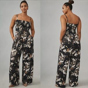 Pilcro Anthropologie Smocked Floral Printed Sleeveless Wide Leg Jumpsuit XXS